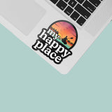 Retro Sunset My Happy Place Lake Sticker on Laptop