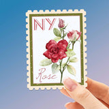 New York State Flower Rose Sticker - NY Vintage Stamp Decal