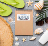 Norfolk Virginia Sticker on Notebook with Beach Hat, Flip Flops, and Sea Shells