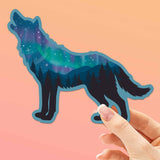 Northern Lights Wolf Sticker - Cool Aurora Decals