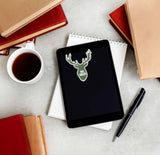 Oh Deer Elk Antler Sticker on Kindle eReader Tablet with Coffee Mug and Books