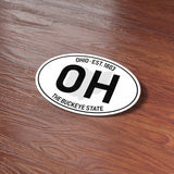 Ohio Sticker on Wood Desk in Office