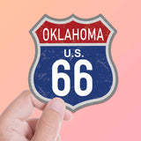 Oklahoma Blue Route 66 Sticker - Cool OK Vintage Highway Sign Decal
