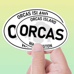 Set of Both Sizes Orcas Island WA White Oval Bumper Stickers, San Juan Islands Washington Decal  for Hydroflask Water Bottle & Laptop, Pacific Northwest Gift