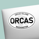 Orcas Island WA White Oval Decal Outdoors on Laptop