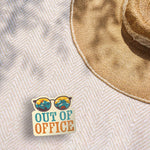 Out of Office Camping Bumper Sticker Outdoors on Beach Blanket