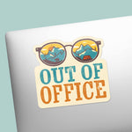 Out of Office Camping Sticker on Laptop