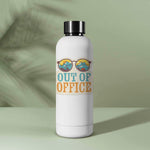 Out of Office Camping Sticker on Water Bottle