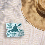 Paddle More Worry Less River Sticker Outdoors on Beach Blanket