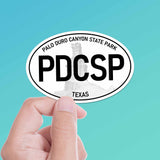Small Palo Duro Canyon State Park Texas White Oval Bumper Sticker, Amarillo TX Panhandle Decal for Hydroflask Water Bottle & Laptop