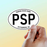 Small Parvin State Park NJ White Oval Bumper Sticker, New Jersey Decal for Hydroflask Water Bottle & Laptop, South Jersey Girl Gift