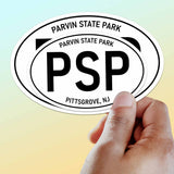 Set of 2 Parvin State Park NJ White Oval Bumper Sticker, New Jersey Decal for Hydroflask Water Bottle & Laptop, South Jersey Girl Gift
