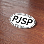 Petit Jean State Park Arkansas White Oval Sticker on Wood
