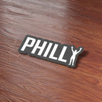 Philly Rocky Sticker on Wood Desk in Office