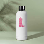 Pink Cowgirl Boot Sticker on Water Bottle