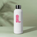 Pink Cowgirl Boot Sticker on Water Bottle