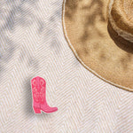 Pink Cowgirl Boot Sticker Outdoors on Beach Blanket