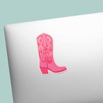 Pink Cowgirl Boot Sticker on Laptop