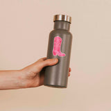 Pink Cowgirl Boot Decal on Water Bottle