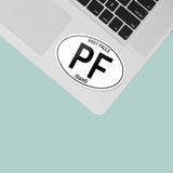 Post Falls North Idaho White Oval Decal on Laptop