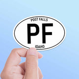 Small Post Falls Idaho White Oval Bumper Stickers - North ID Decal  for Hydroflask Water Bottle & Laptop - Coeur d'Alene Pacific Northwest Gift