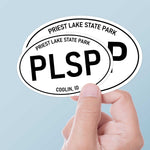 Set of 2 Priest Lake State Park Idaho White Oval Bumper Stickers - Pacific Northwest North ID Decal for Hydroflask Water Bottle & Laptop