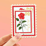 Puerto Rico National Flower Flor de Maga Sticker - PR Vintage Stamp Decal