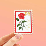 Puerto Rico National Flower Flor de Maga Sticker - PR Vintage Stamp Decal