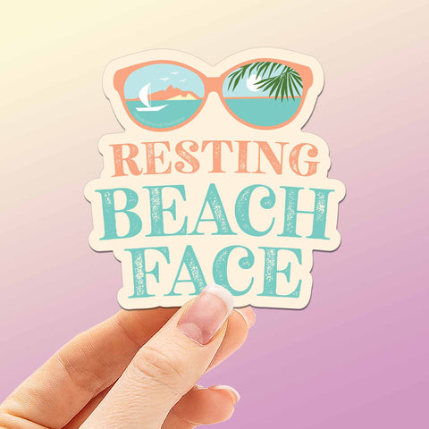 Resting Beach Face Sunglasses Sticker - Funny Beach Vibes