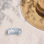 Cute Retro Philly Bumper Sticker Outdoors on Beach Blanket