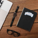 Cute Retro Philadelphia Sticker on Journal with Macbook and Watch