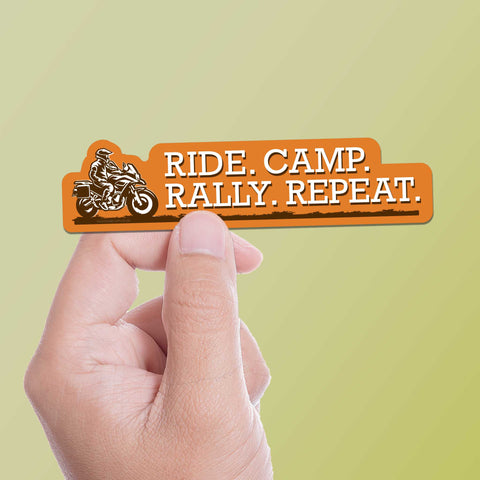 Ride. Camp. Rally. Repeat. Adventure Motorcycle Sticker