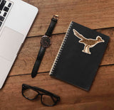 Cute Bird Lover Sticker on Journal with Laptop and Watch on Wood Desk in Office