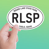 Large Round Lake State Park Idaho White Oval Bumper Sticker - Coeur d'Alene Pacific Northwest North ID Decal for Hydroflask Water Bottle