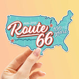 100th Anniversary Route 66 Sticker - Retro USA Road Map