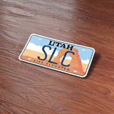  SLC Utah Decal on Wood Desk