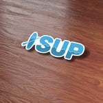 SUP Standup Paddleboarding Sticker on Wood Desk in Office