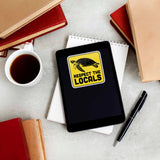 Respect the Locals Sea Turtle Sticker on Kindle Tablet with Coffee Mug and Books
