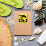 Respect the Locals Sea Turtle Sticker on Notebook with Sea Shells, Flip Flops, Sand, and Sunglasses