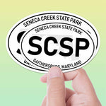 Seneca Creek State Park Maryland White Oval Bumper Sticker Large and Small Size Comparison