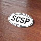 Sinks Canyon State Park Wyoming White Oval Sticker on Wood