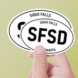 Sioux Falls South Dakota White Oval Sticker Small and Large Size Comparison