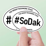 South Dakota White Oval Bumper Sticker Large and Small Size Comparison