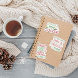 Set of Elf Quotes Christmas Stickers on Journal with Mug of Tea and Sweater
