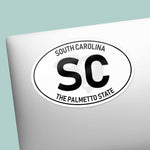 Large SC White Oval South Carolina Decal on Laptop