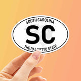 Small Size South Carolina White Oval Bumper Sticker -  Cool Southern Decals for Hydroflask Water Bottle & Laptop - Charleston SC Gifts