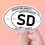 South Dakota White Oval Bumper Stickers Small and Large Size Comparison