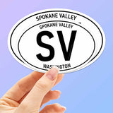 Set of 2 Spokane Valley Washington White Oval Bumper Stickers - Eastern WA Decal  for Hydroflask Water Bottle & Laptop - Pacific Northwest Gift