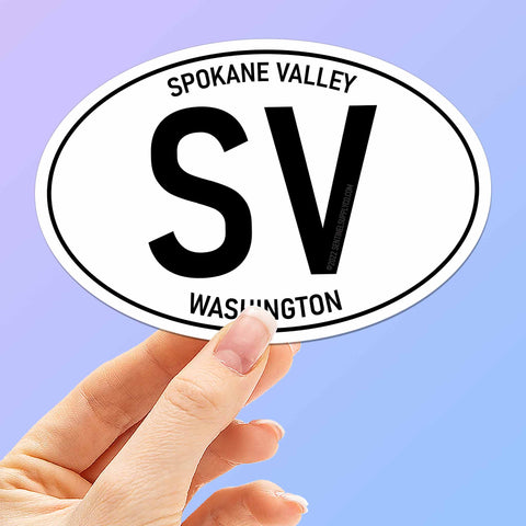 Large Spokane Valley Washington White Oval Bumper Stickers - Eastern WA Decal  for Hydroflask Water Bottle & Laptop - Pacific Northwest Gift