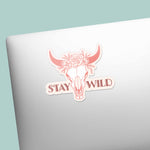 Stay Wild Cattle Skull Cowgirl Sticker on Laptop